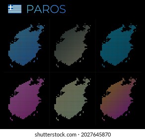 Paros dotted map set. Map of Paros in a dotted style. Borders of the island filled with beautiful smooth gradient circles. Appealing vector illustration.