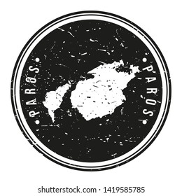 Paros Greece. Map Symbol Round Design Stamp Travel and Business.