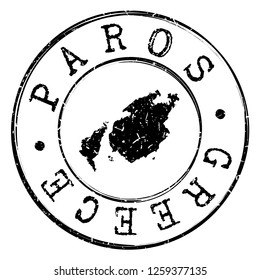 Paros Greece Silhouette Postal Passport Stamp Round Vector Icon.