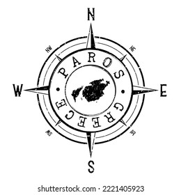 Paros, Greece Stamp Map Compass Adventure. Illustration Travel Country Symbol. Seal Expedition Wind Rose Icon.