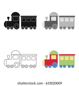 Parovozik children's toy. Steam car with a cabin and a car. The cabin at the locomotive is red.Illustration for web and mobile design.