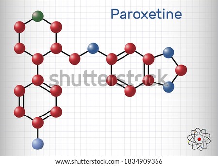 Paroxetine, antidepressant, selective serotonin reuptake inhibitor SSRI, molecule. It is used in the therapy of depression, anxiety disorders. Sheet of paper in a cage. Vector illustration Stock photo © 