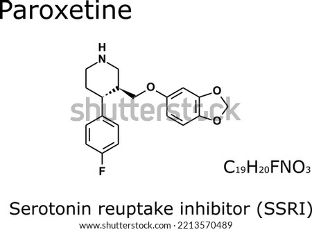 Paroxetine Chemical Formula and Molecular Structure; A Drug That Treats Depression, OCD, Social Phobia and Anxiety; A Serotonin Reuptake Inhibitor (SSRI) Stock photo © 
