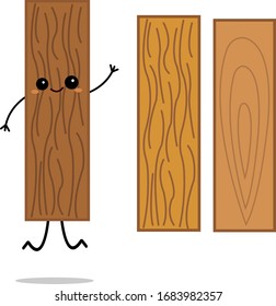 Parquet cartoon character wooden board with wavy lines patterns concept of building materials objects on a white background.