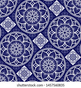 Parquet floor tile pattern vector seamless with ceramic print. Vintage mosaic motif texture. Mexican majolica background for kitchen floor or bathroom floor wall.