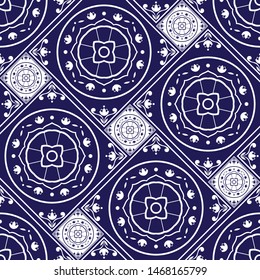 Parquet floor tile pattern vector seamless with ceramic print. Vintage mosaic motif texture. Spain majolica background for kitchen floor or bathroom floor wall.