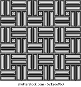 Parquet pattern. Basket weave motif. Braiding stripes ornament wallpaper. Seamless surface pattern design with black polygons. Digital paper for textile print, web designing. Ethnic embroidery art.