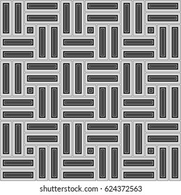 Parquet pattern. Basket weave motif. Braiding stripes ornament wallpaper. Seamless surface pattern design with black polygons. Digital paper for textile print, web designing. Ethnic embroidery art.