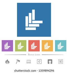 Parquet pattern flat white icons in square backgrounds. 6 bonus icons included.