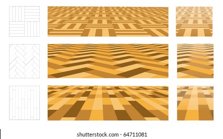 Parquet in perspective plane. Set of vector illustrations