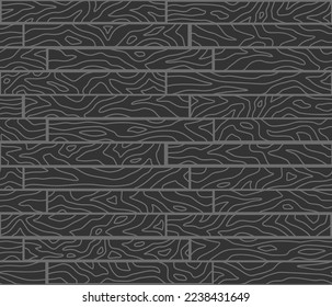 Parquet seamless texture. A floor made of set wooden planks, imitation masonry of the laminate. Cartoon style grain wood texture. Vector black monochrome background