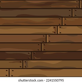 Parkett nahtlose Textur. Ein Boden aus Holzplanken, imitierender Mauerstoff aus Laminat. Dunkelbraunes Muster. Deck-Mauerwerk des Schiffes. Cartoon-Stil. Vektorhintergrund