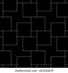 Parquet vector. Black figures tessellation on white background. Seamless surface pattern design with polygons. Repeated blocks wallpaper. 
