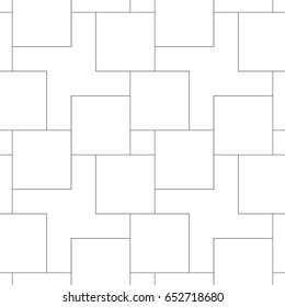 Parquet vector. White figures tessellation on black background. Seamless surface pattern design with polygons. Repeated blocks wallpaper. Mosaic motif. Digital paper for page fills, web designing.