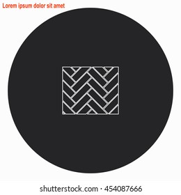 Parquet web icon. Gray circle button with white illustration.