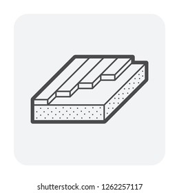 Parquet wood floor material vector icon design in oblique. That finish or decoration material paving, laying, installation or construction in basket weave bond pattern on concrete slab of building.