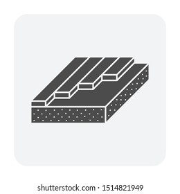Parquet wood floor material vector icon design in oblique. That finish or decoration material paving, laying, installation or construction in basket weave bond pattern on concrete slab of building.