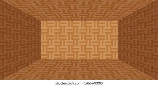 parquet wooden room empty in top view for background, illustration parquet floor box shape, parquet texture for decorating room, wood textured pattern brown, flooring box shape with parquet texture