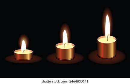 parrafin candle burning light on dark background, altar candles