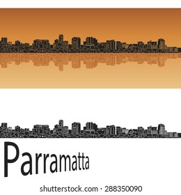 Parramatta skyline in orange background in editable vector file