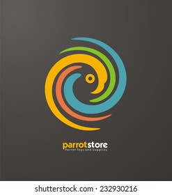 Parrot abstract logo design template. Promotional symbol for pet shop. Bird store icon concept. Colorful vector ZOO creative idea.