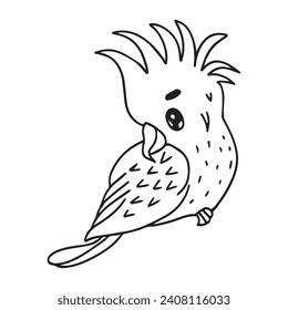 parrot animal bird. black outline tropical and cute bird