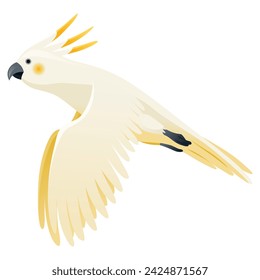 Parrot animation. Exotic adorable fauna character flight. White sulphur crested cockatoo. Animated tropical bird flying