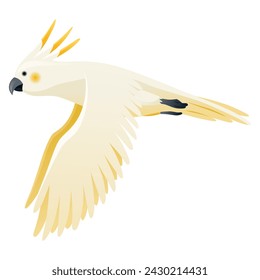 Parrot animation. Exotic adorable fauna character flight. White sulphur crested cockatoo. Animated tropical bird flying