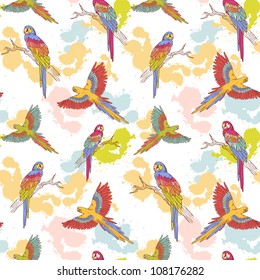 Parrot ara seamless grunge colorful pattern