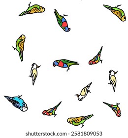 parrot bird blue animal tropical vector seamless pattern thin line illustration