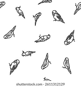 parrot bird blue animal tropical vector seamless pattern thin line illustration