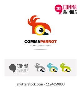 Parrot bird concept icon set and modern brand identity logo template and app symbol based on comma sign