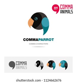 Parrot bird concept icon set and modern brand identity logo template and app symbol based on comma sign