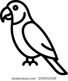 Ilustración vectorial plana del arte de la línea continua del pájaro del loro en el fondo blanco.