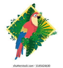 parrot bird with exotic plants leaves