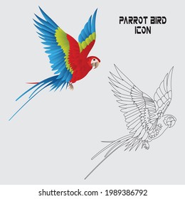 Parrot Bird Icon,Ara parrot. Macaw. Photo realistic 3d vector icon set,Tropical parrots collection. Vector isolated elements on the white background.