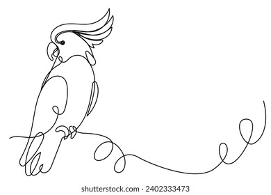 Parrot Bird Line Art Doodle Illustration. Silhouette Outline Parrot Bird Symbol Contour Hand Drawn Curve Line Decoration