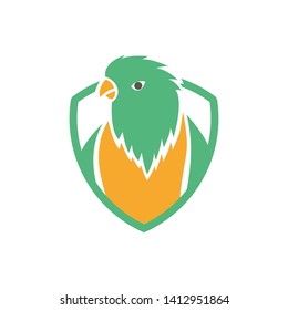 Parrot Bird Mascot in Shield Shape Logo Icon Vector Template