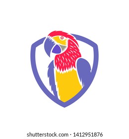 Parrot Bird Mascot in Shield Shape Logo Icon Vector Template