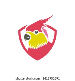 Parrot Bird Mascot in Shield Shape Logo Icon Vector Template