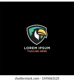Parrot bird mascot in shield shape logo icon vector template.