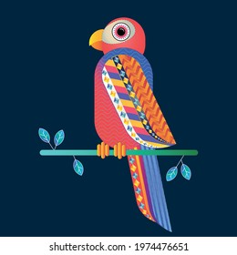 Parrot bird on a dark 
background vector illustration