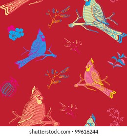 Parrot Bird Seamless Background With a Flowers, SPA