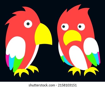 Pájaro loro sentado en una ilustración aislada de animales planos
