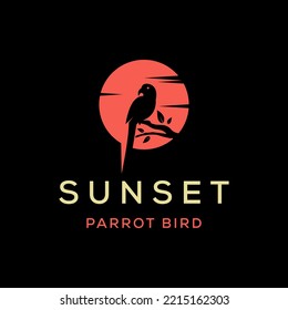 Parrot Bird Sunset Logo Design Vector Illustration