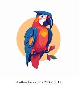 Parrot bird tropical colorful cartoon logo mascot character vector illustration