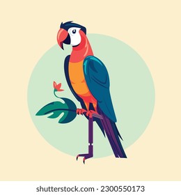 Parrot bird tropical colorful cartoon logo mascot character vector illustration