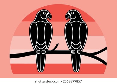 Parrot Bird Vector Illustration on a Branch