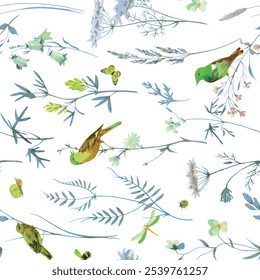 Parrot birds, pineapple, flowers orchid and butterfly. Seamless pattern. Black and white. Vector illustration. Template for textiles, paper, wallpaper, Hawaiian shirts. Nature style. Vintage engraving
