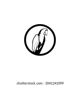 Papagei auf Schwarz-Weiß-Vektorgrafik, Maskottchen, Logo. eps10